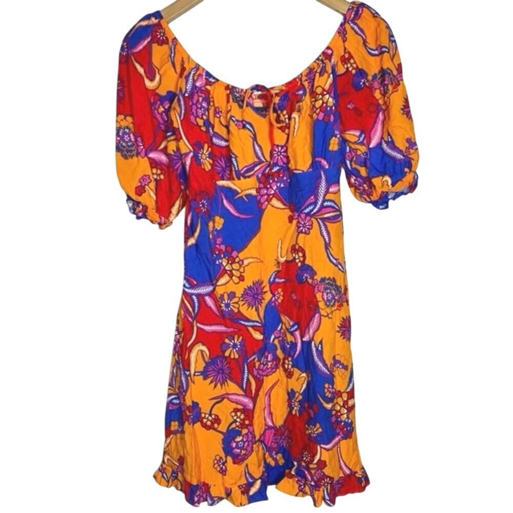 MODCLOTH Taking a Tropical Twirl Babydoll Dress Resort Floral Orange Bali S NWT